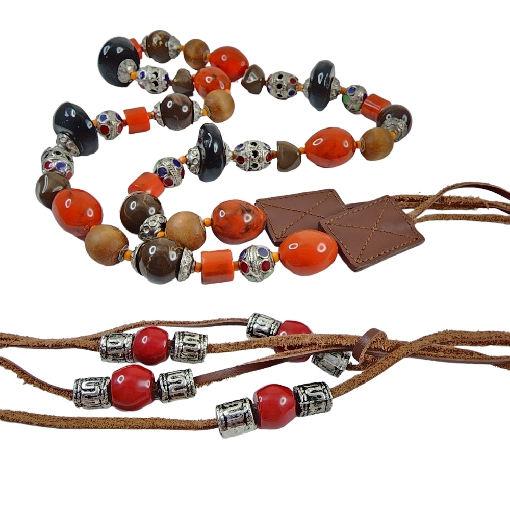 Vintage Boho Belt Art Beads Leather Retro Hippie Bohemian Colorful Orange - Picture 3 of 14